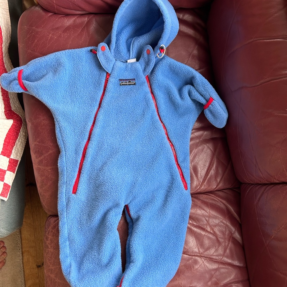 Patagonia Blue and Red Fleece Baby Bunting